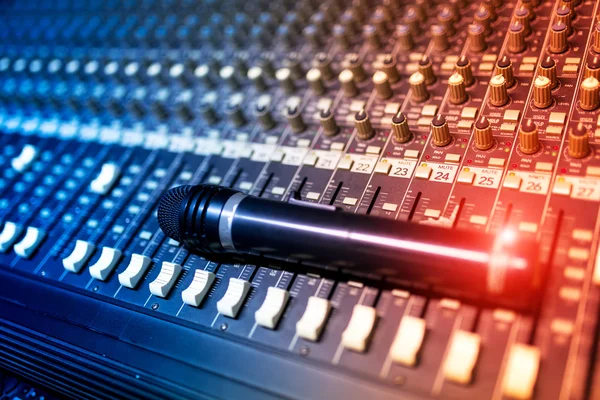 An Audio mixing table in soft light — Stock Photo, Image