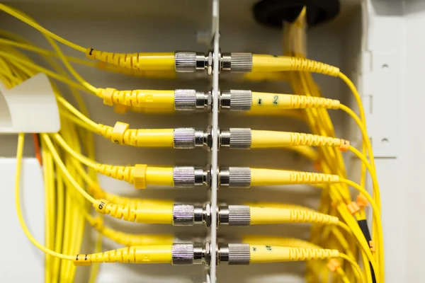 Fibra ottica con server in un data center tecnologico — Foto Stock