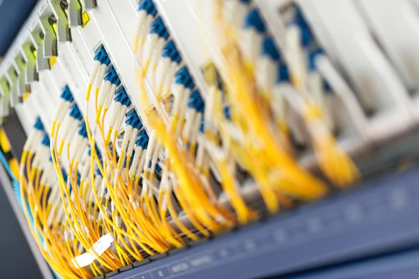 Bir teknoloji veri merkezinde sunucuları olan fiber optik