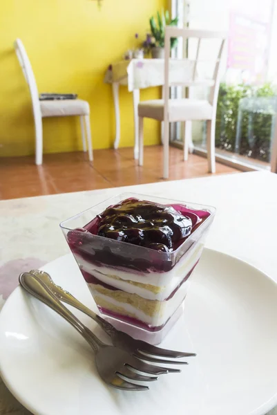 Blueberry Cheesecake bolo pequeno copo — Fotografia de Stock