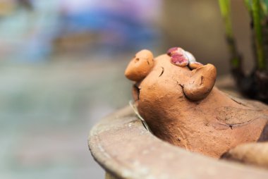 Taş Heykel domuz gülümseyen yumuşak ışık