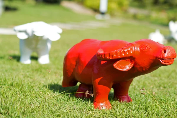 Smiling buffalo decorations on the garden — Stock Photo, Image