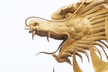 Beyaz arka planda ejderha heykeli .