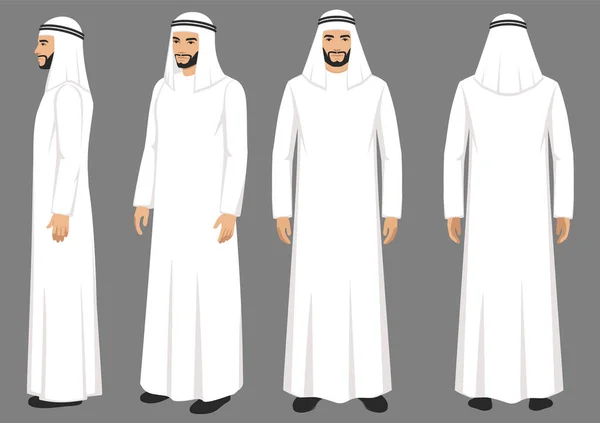 Αραβικός Μουσουλμανικός Χαρακτήρας Απομονωμένος Λευκό Φόντο Μουσουλμάνος Που Φοράει Παραδοσιακά — Διανυσματικό Αρχείο