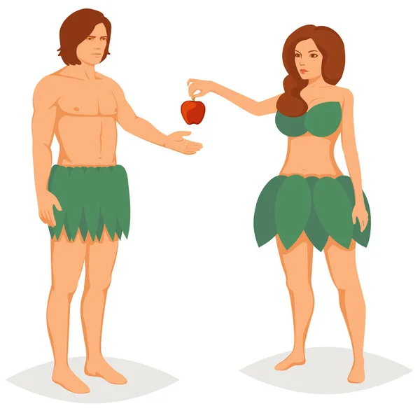 Адам и Ева в раю, векторная иллюстрация — стоковый вектор