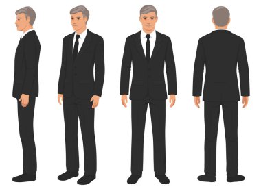 Moda adamı izole edilmiş, ön, arka ve yan görünüm,
