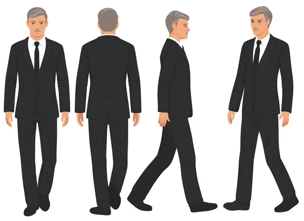 Vector illustration, businessman walking in suit, fashion man isolated — Stock Vector