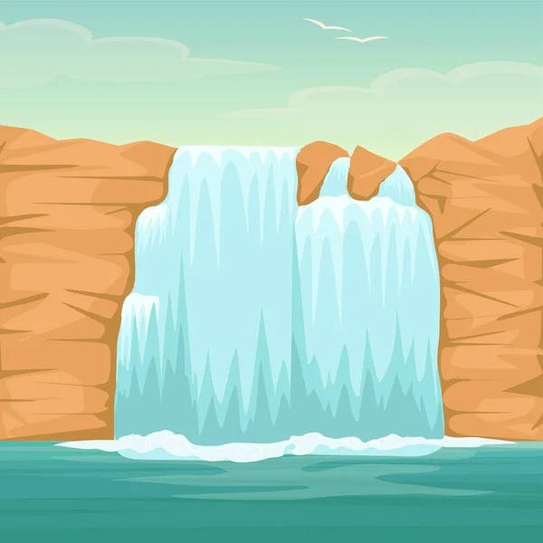 Stream of waterfall from cliff. Vector river — Stockvector