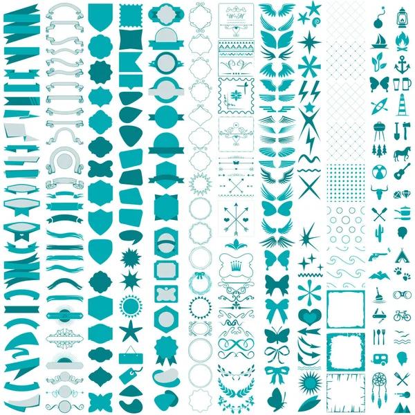 Collection for label and badge. Design elements. ribbons, icons, decorations, frames, pattern, Vector — Vector de stock