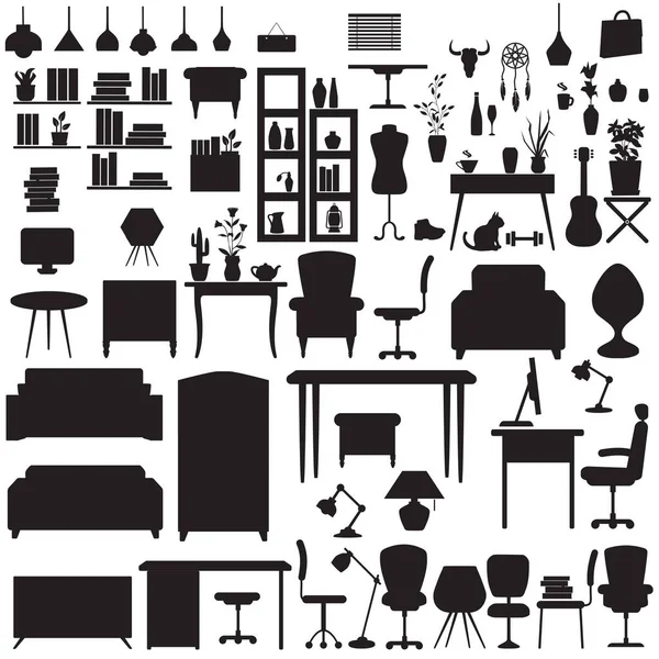 Furniture vector illustration set, home apartment or office interior — Stock Vector