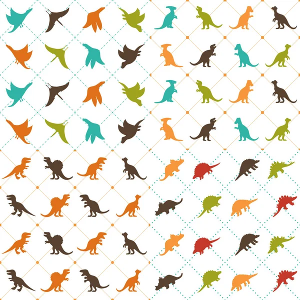 Dinosaurier nahtlose Muster Vector. Tyrannosaurus, brontosaurus, stegosaurus, triceratops — Stockvektor