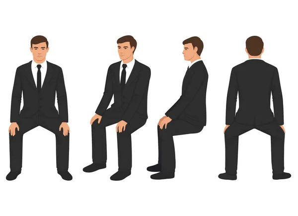 Homme d'affaires isolé carton assis, vue de face et arrière — Image vectorielle