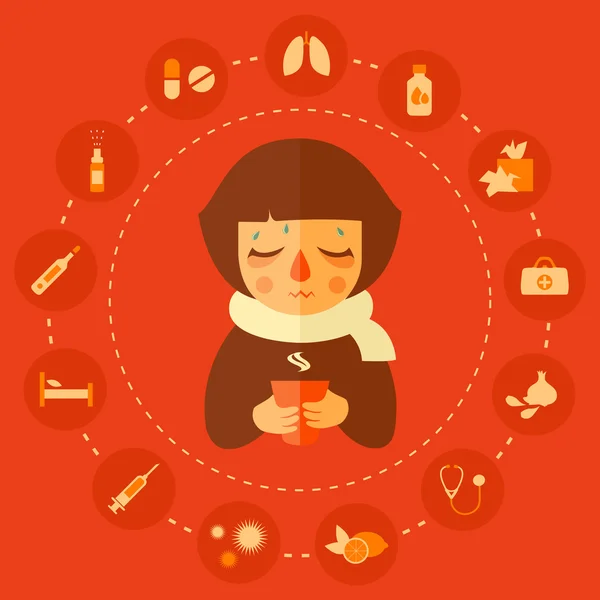 Vírus, alergia e ícones médicos frios , — Vetor de Stock