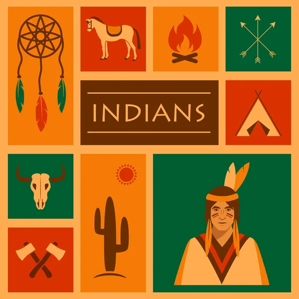 Índio nativo americano, —  Vetores de Stock