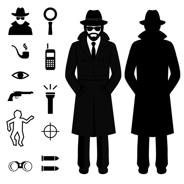 Detective homem dos desenhos animados , —  Vetores de Stock