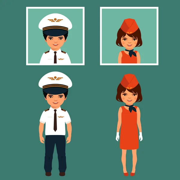 Pilot and stewardess, airplane people — Stock Vector