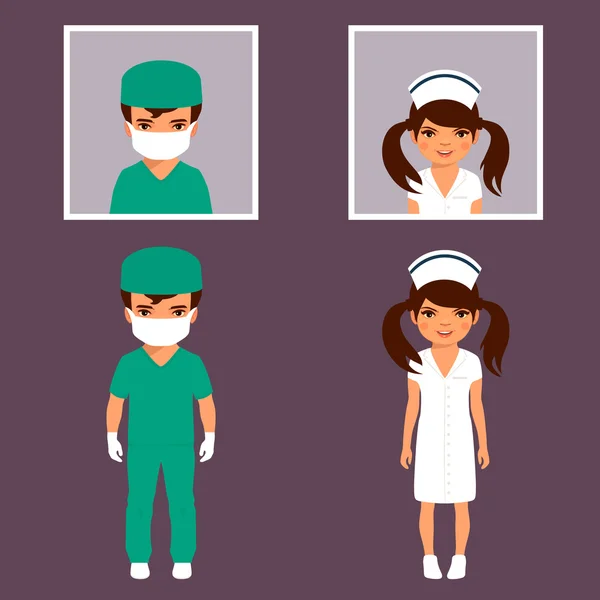 Chirurg en verpleegkundige personeel, — Stockvector