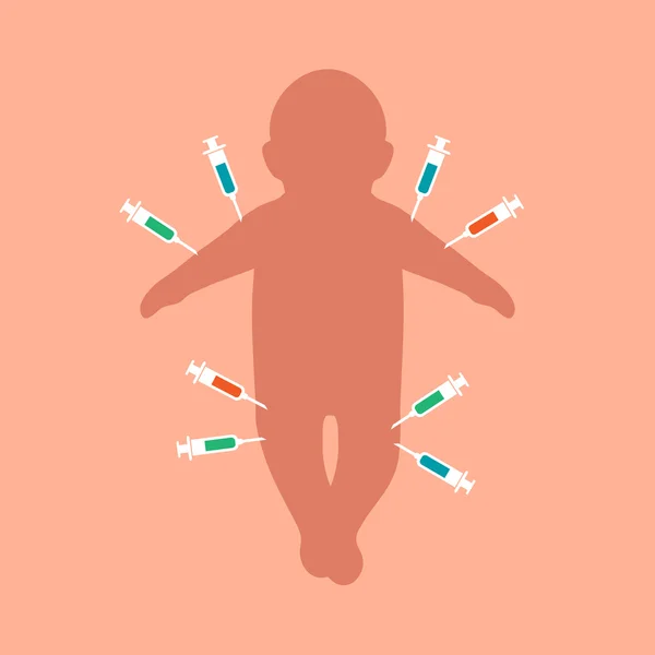 Kind vaccinatie, baby injectie — Stockvector