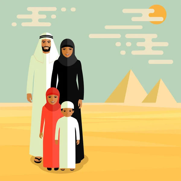 アラブの家族、イスラム教徒の人々, — ストックベクタ