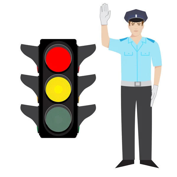 Poliziotto e semaforo — Vettoriale Stock