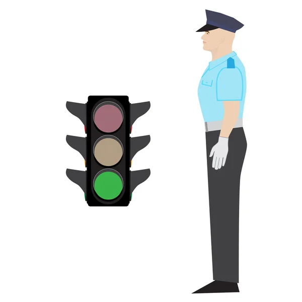 Polícia e semáforo — Vetor de Stock