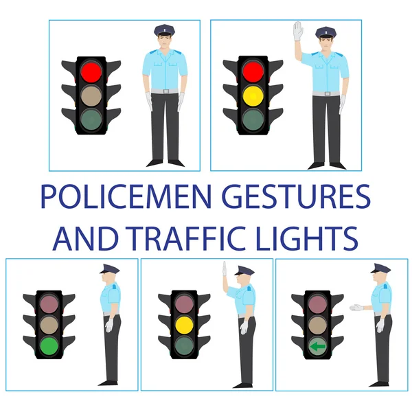 Policías y semáforos — Vector de stock