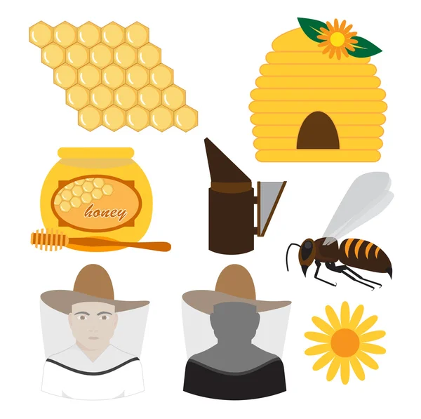 Beekeeping set vector — Stock Vector