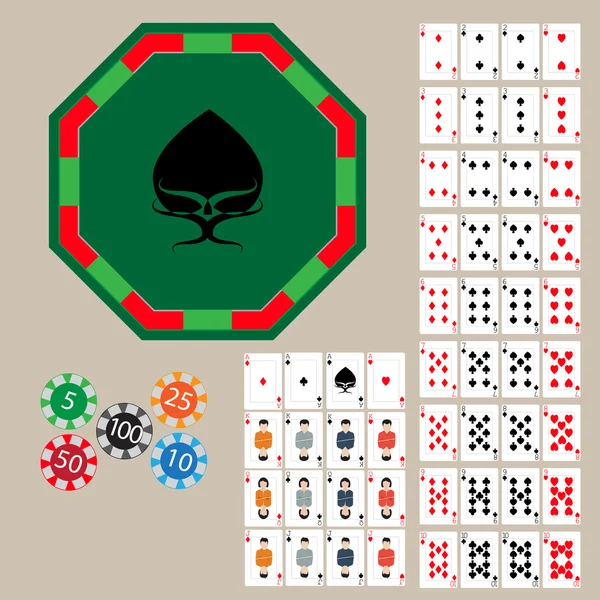 Vektor pokerový stůl a karty — Stockový vektor