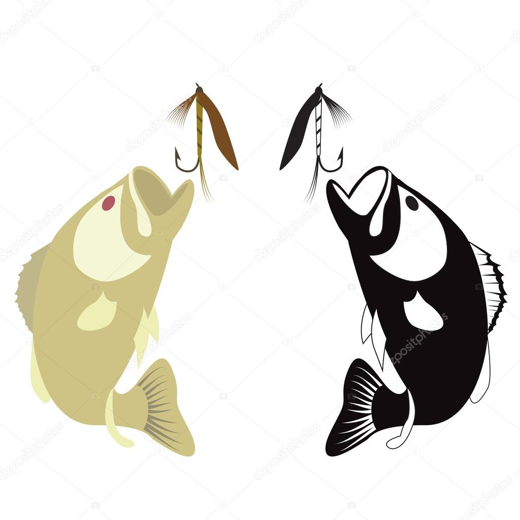 fish icon with bait and hook