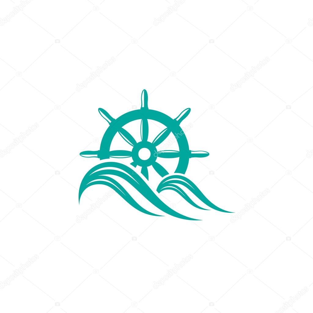 concept logo with ship rudder and waves.
