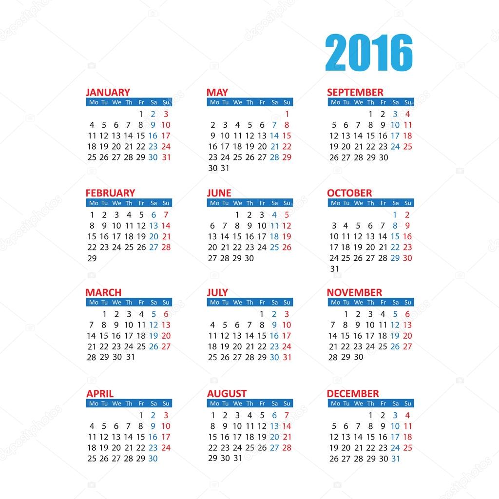 vector 2016 calendar