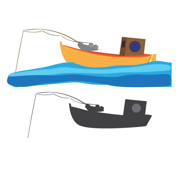 Fishing boat with rod — Stock Vector