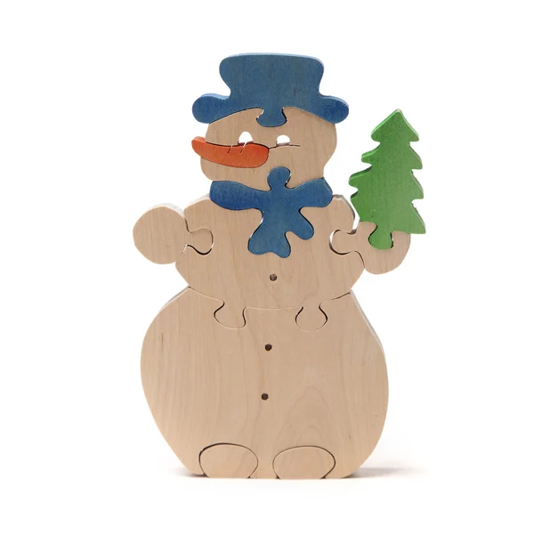 Wooden snowman puzzle — Stock Photo, Image