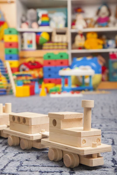 Wooden train in the play room — Stock Photo, Image