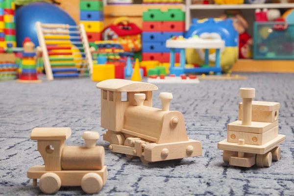 Wooden train in the play room — Stock Photo, Image