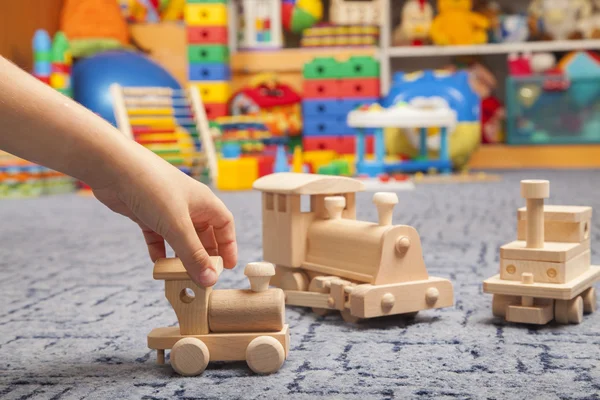 Wooden train in the play room — Stock Photo, Image