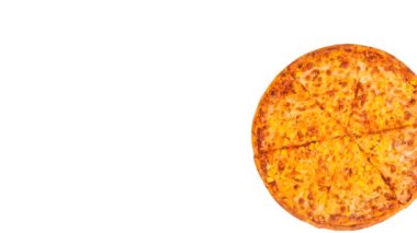 Hareketli pizzayla animasyon. Beyaz arka planda lezzetli pizzanın hareketli animasyonunu durdur.