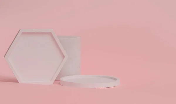 Podium Ροζ Χρώμα Γεωμετρικά Σχήματα Στάδιο Σκυρόδεμα Γύψινα Γεωμετρικά Σχήματα — Φωτογραφία Αρχείου