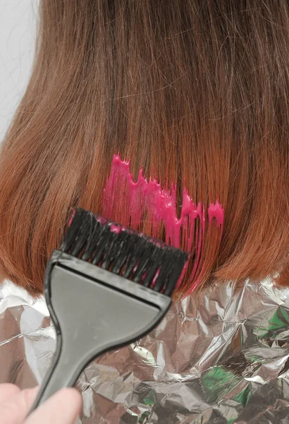 Tintura Dei Capelli Casa Bambini Hanno Capelli Tinti Colore Rosa — Foto Stock