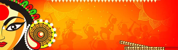 Hermosa Creativa Cara Maa Durga Devi Durga Fondo Colorido Festival — Vector de stock
