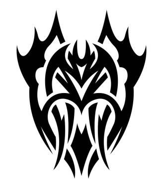 Beyaz arka planda siyah stilize iblis ile güzel kabile dövmesi illüstrasyonu