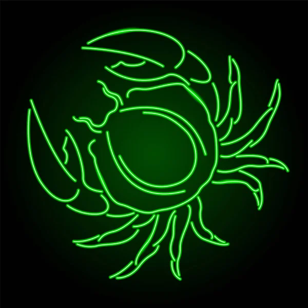 Красива Барвиста Лінійна Ілюстрація Зеленим Освітленим Неоновим Силуетом Краба Темному — стоковий вектор