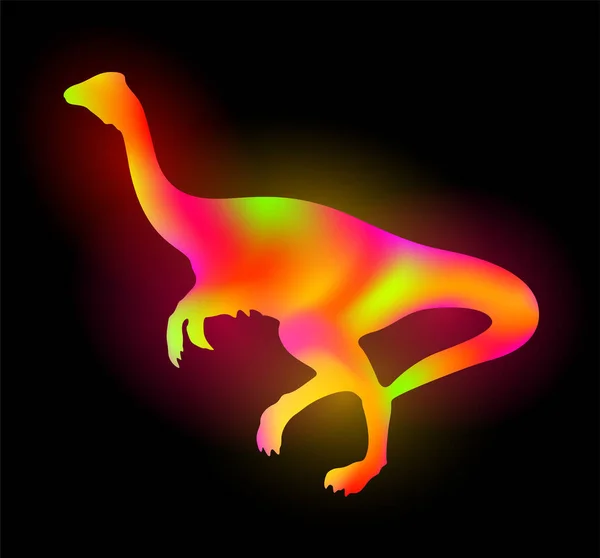 Όμορφη Πολύχρωμη Απεικόνιση Λαμπερό Νέον Χρωματιστό Δεινόσαυρο Στο Μαύρο Φόντο — Διανυσματικό Αρχείο