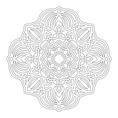 Beyaz arkaplanda izole edilmiş doğrusal soyut mandala ile boyama kitabı sayfası için güzel tek renkli illüstrasyon