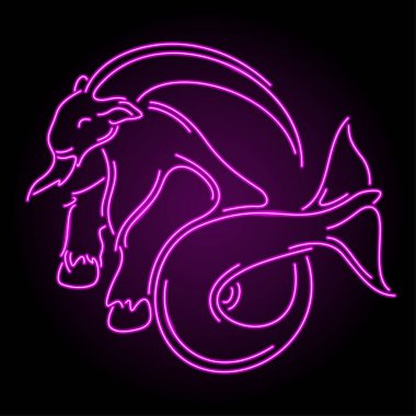 Koyu arkaplanda pembe ışıklı neon oğlak silueti olan güzel renkli doğrusal çizim