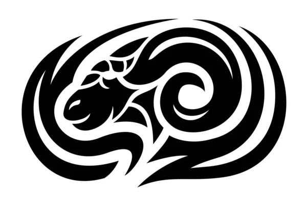 Schöne Tribal Tattoo Illustration Mit Stilisiertem Schwarzen Widderkopf Auf Weißem — Stockvektor