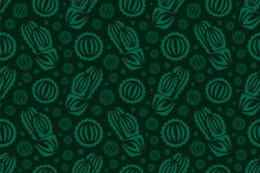 Koyu arkaplanda kabile kaktüsü silueti olan güzel, yeşil, pürüzsüz bir desen.