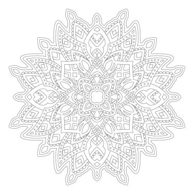 Beyaz arkaplanda izole doğrusal soyut desenli yetişkin boyama kitabı sayfası için güzel tek renkli illüstrasyon