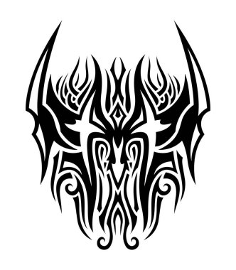 Beyaz arka planda siyah şeytani maskeli güzel bir kabile dövmesi çizimi