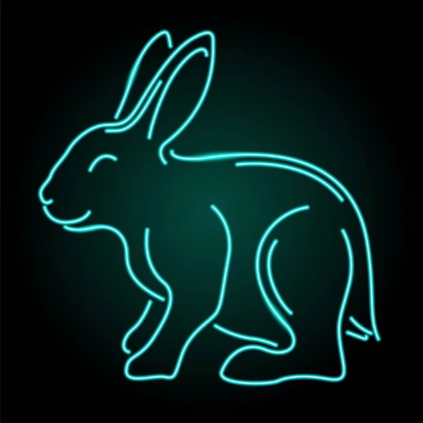 Belle Illustration Linéaire Colorée Avec Silhouette Lapin Néon Illuminé Bleu — Image vectorielle